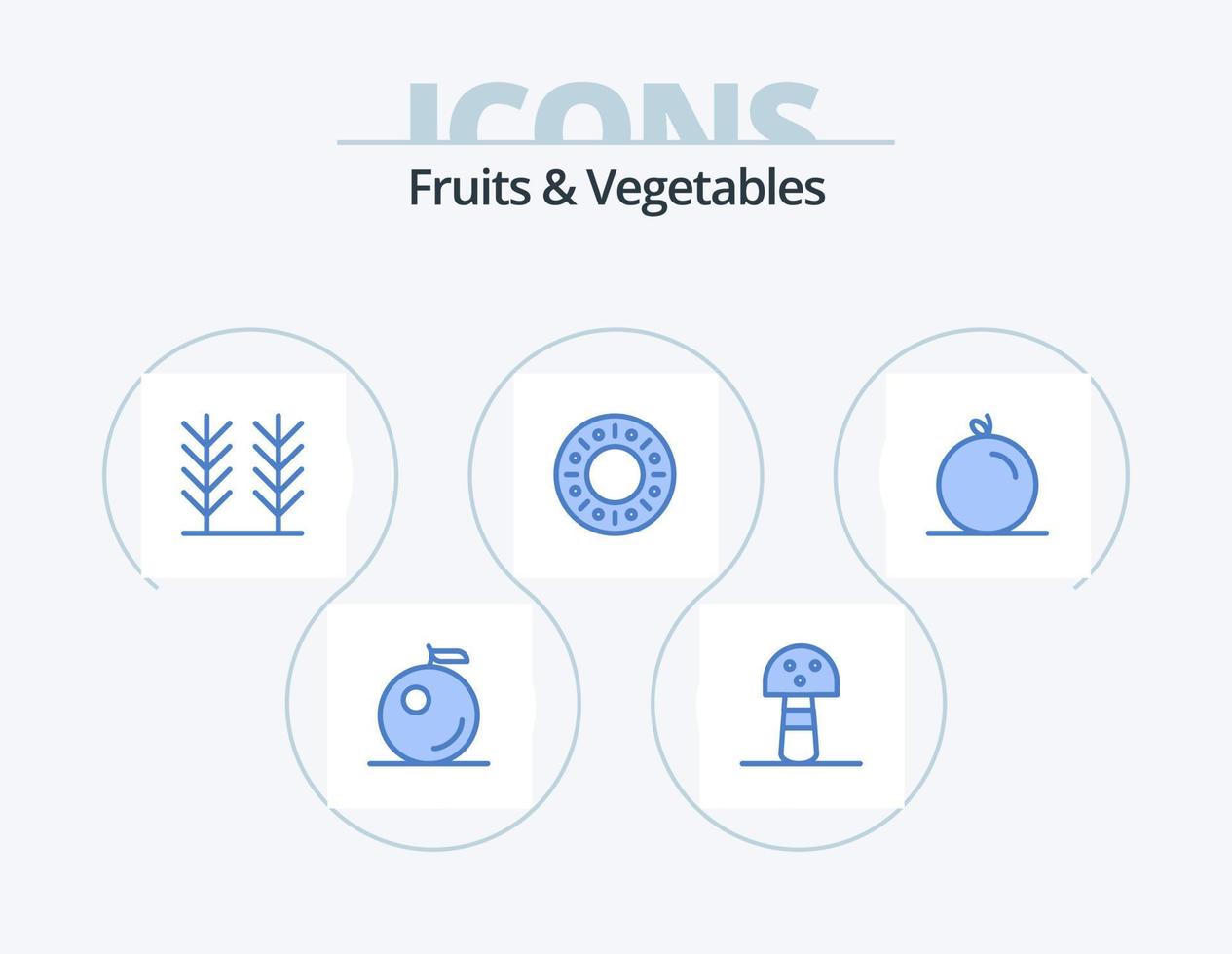 diseño de iconos de paquete de 5 iconos azules de frutas y verduras. . panadería. . naranja vector