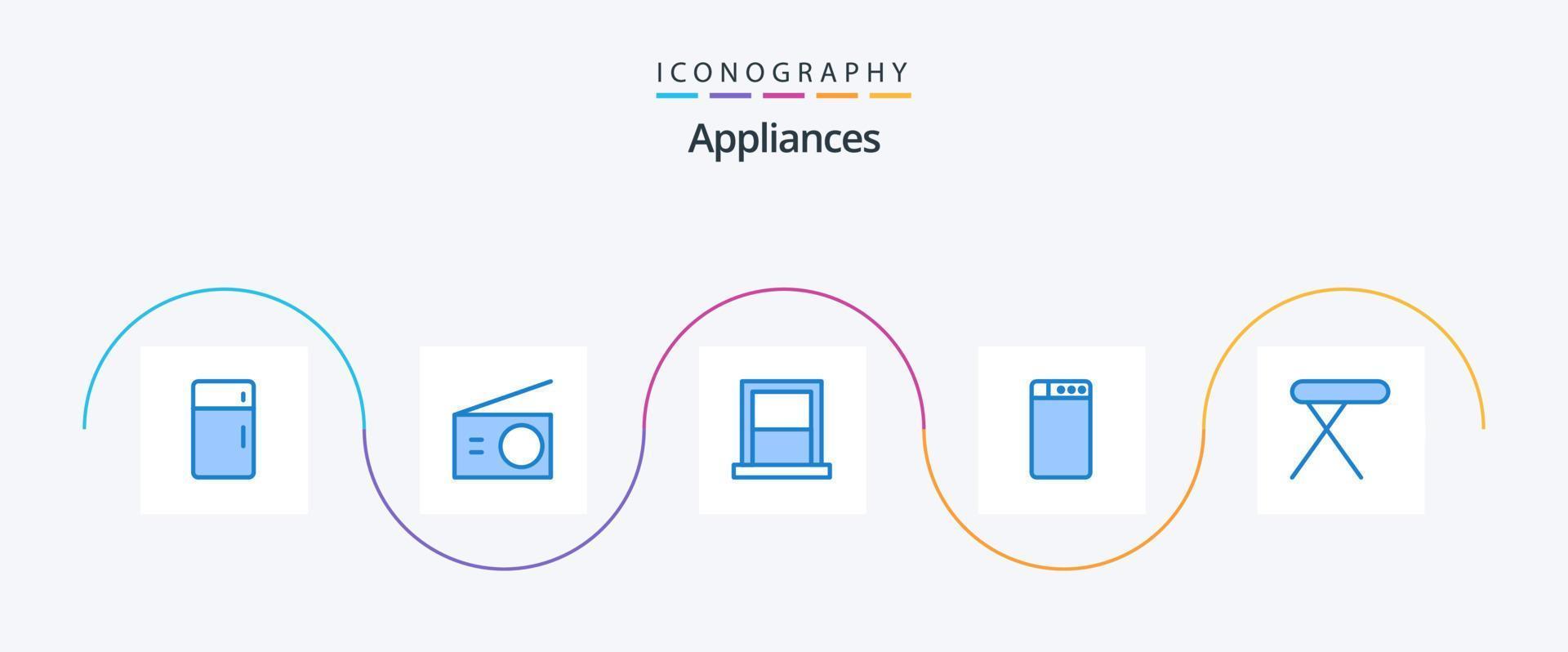 Appliances Blue 5 Icon Pack Including home. washing. radio. machine. home vector