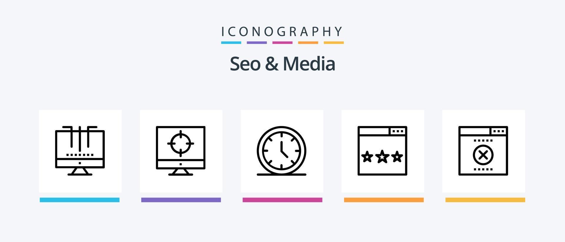 Seo and Media Line 5 Icon Pack Including music. audio. media. website. optimization. Creative Icons Design vector