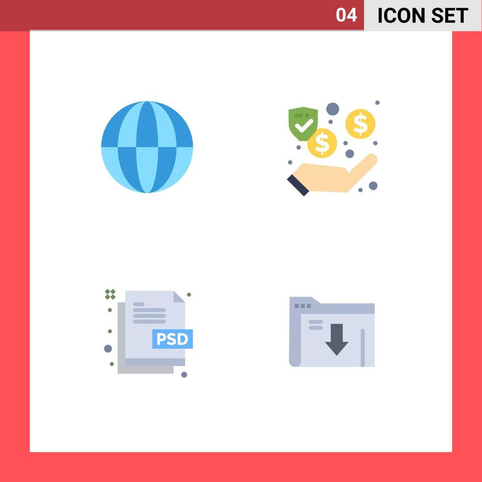 Universal Icon Symbols Group of 4 Modern Flat Icons of earth design internet security file Editable Vector Design Elements