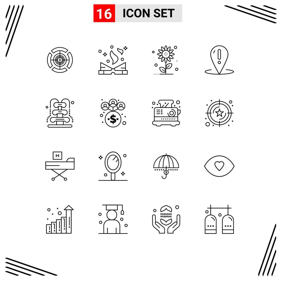 Modern Set of 16 Outlines Pictograph of fountain point sub flower place help Editable Vector Design Elements