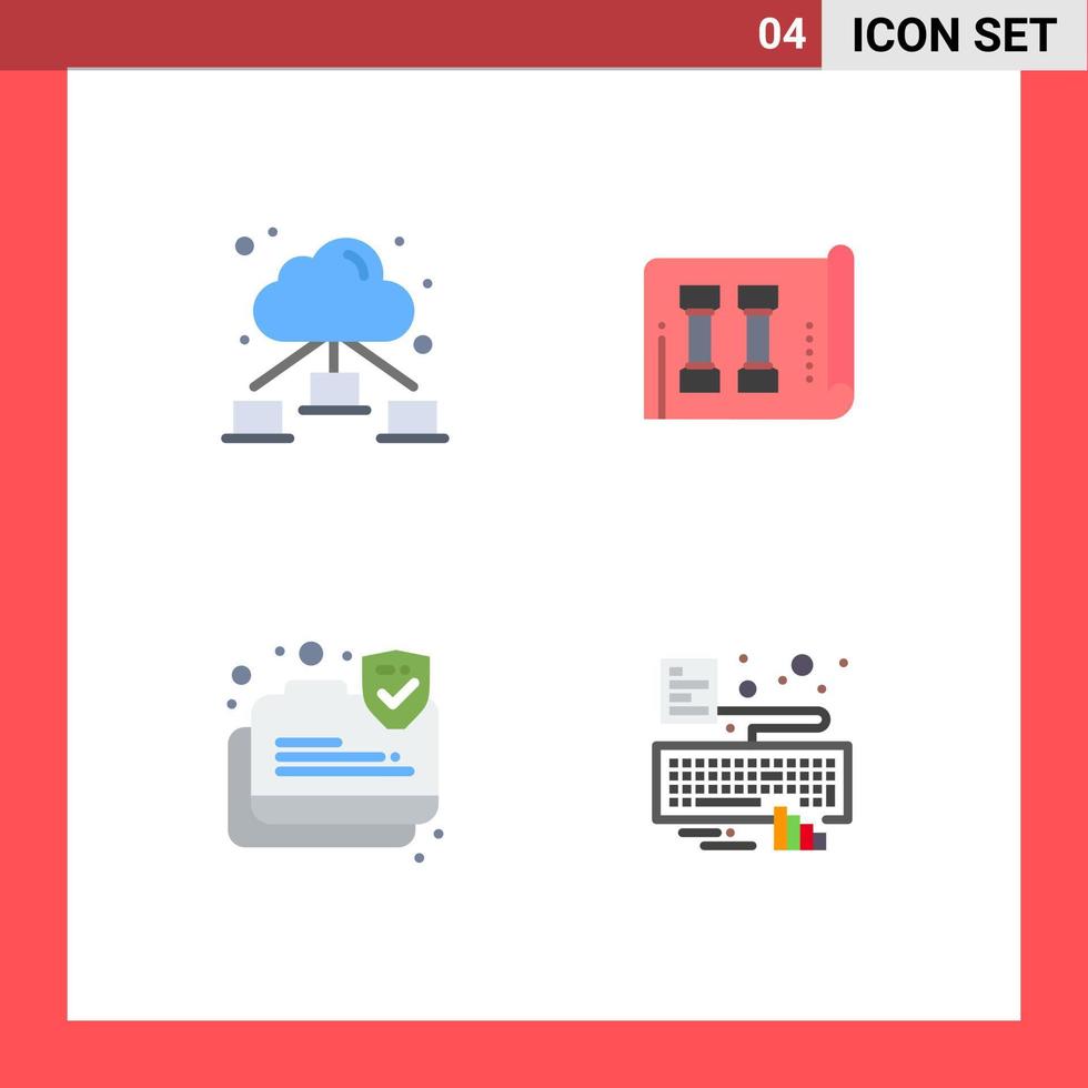 conjunto de pictogramas de 4 iconos planos simples de equipos de protección web manos deportivas elementos de diseño vectorial editables vector