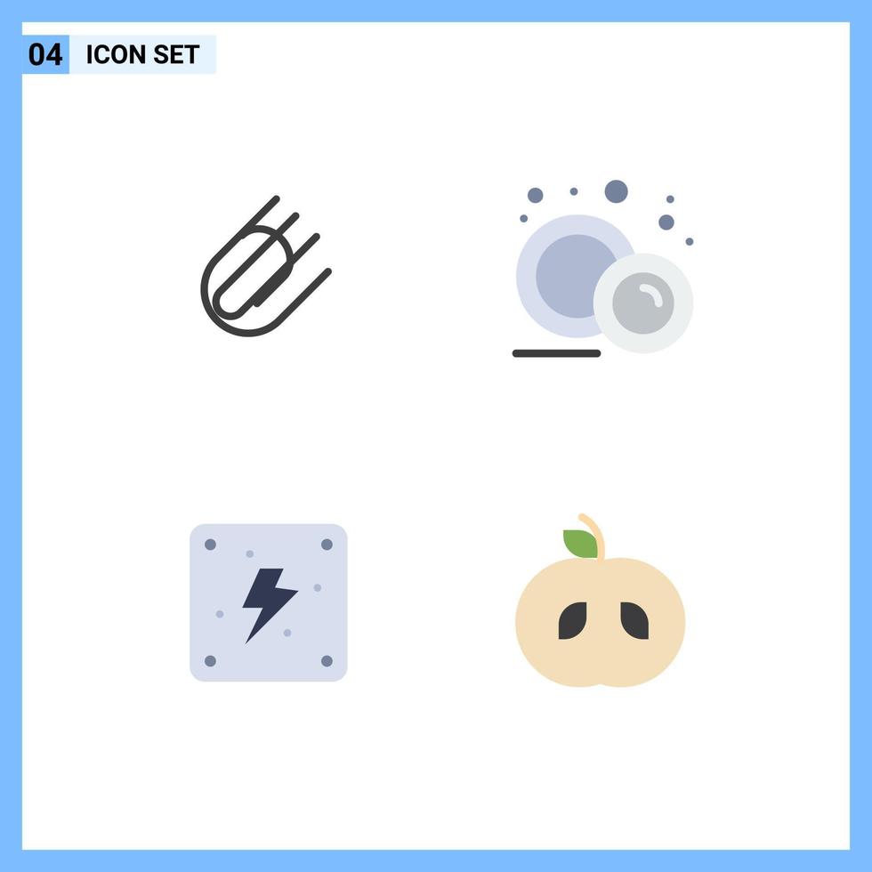 Pack of 4 creative Flat Icons of attachment energy add food plate apple Editable Vector Design Elements