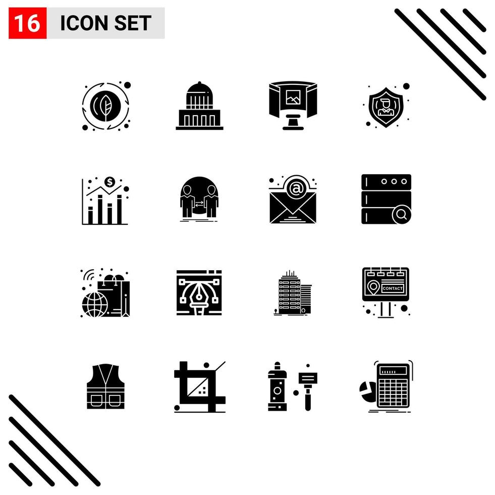 Modern Set of 16 Solid Glyphs Pictograph of chart user future protect action Editable Vector Design Elements