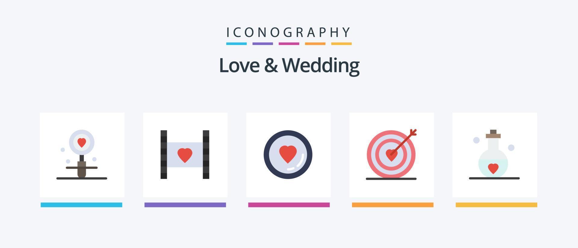 Love And Wedding Flat 5 Icon Pack Including target. heart. love. lover. Creative Icons Design vector