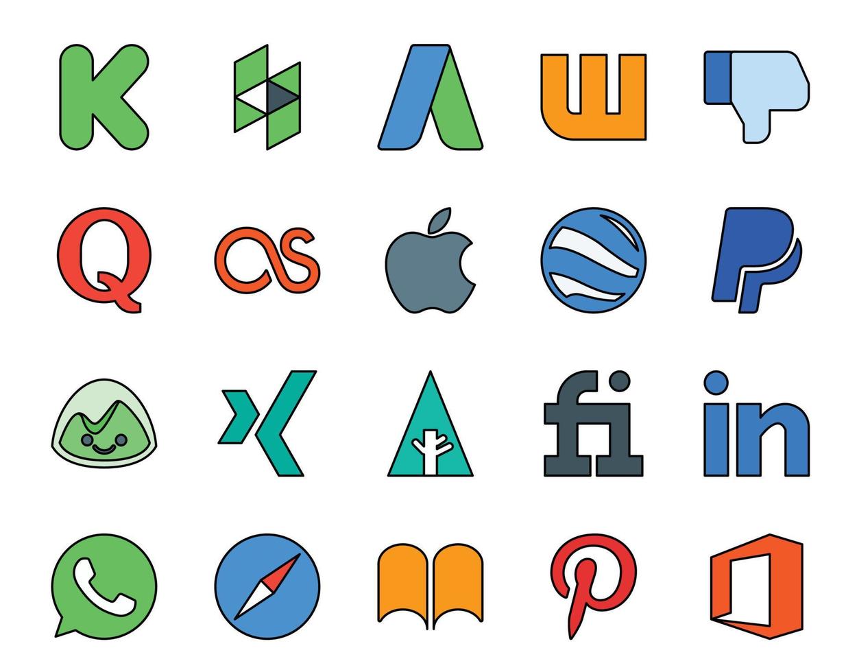 20 Social Media Icon Pack Including safari linkedin apple fiverr xing vector