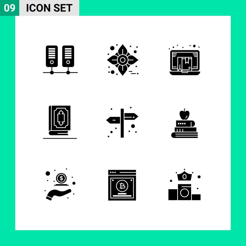 Universal Icon Symbols Group of 9 Modern Solid Glyphs of muslim islam drop shipper book online Editable Vector Design Elements