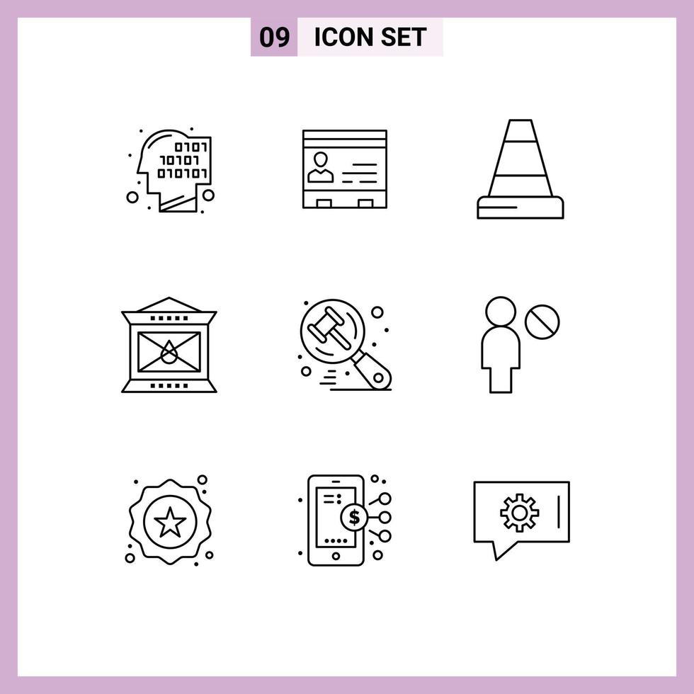 Pack of 9 Modern Outlines Signs and Symbols for Web Print Media such as thanksgiving lamp office fire construction Editable Vector Design Elements