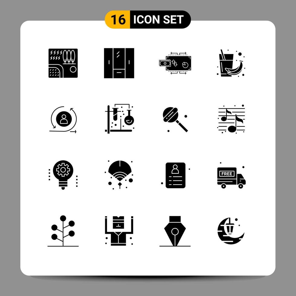 16 Solid Glyph concept for Websites Mobile and Apps fruit banana interior payments marketing Editable Vector Design Elements