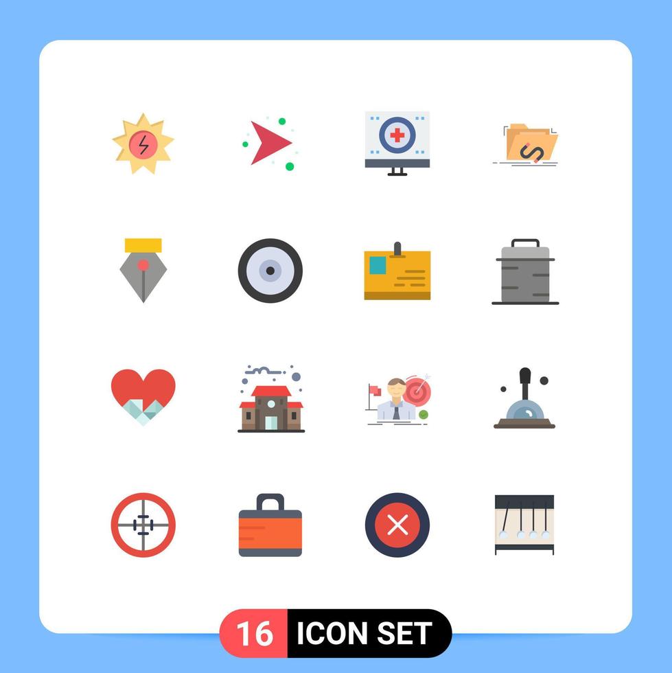 Pack of 16 creative Flat Colors of software file charity exploit monitor Editable Pack of Creative Vector Design Elements