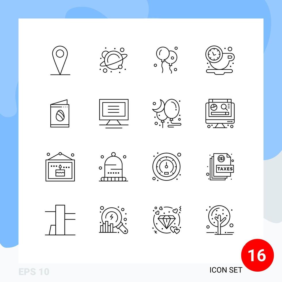 Group of 16 Outlines Signs and Symbols for wedding egg easter card rest Editable Vector Design Elements