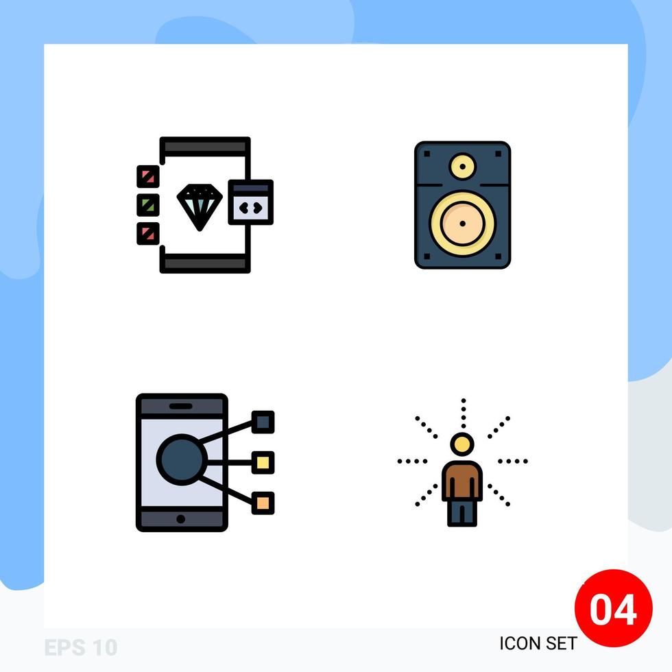 4 User Interface Filledline Flat Color Pack of modern Signs and Symbols of app connect develop loud mobile Editable Vector Design Elements