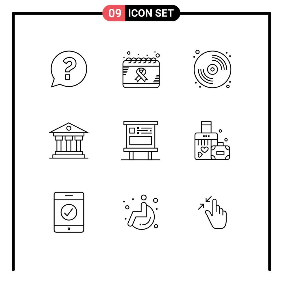 Universal Icon Symbols Group of 9 Modern Outlines of advertising money world institution paint Editable Vector Design Elements