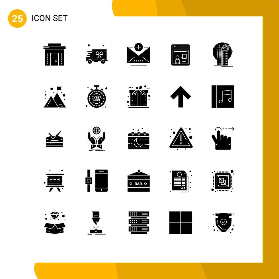 Set of 25 Modern UI Icons Symbols Signs for technology building add working online Editable Vector Design Elements