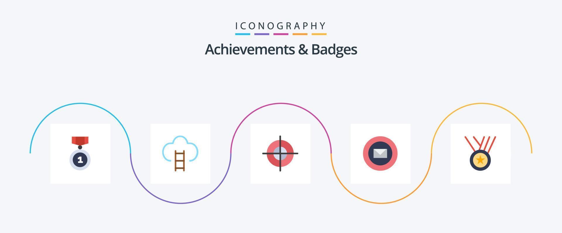 Achievements and Badges Flat 5 Icon Pack Including award. sharp. prize. ribbon. target vector