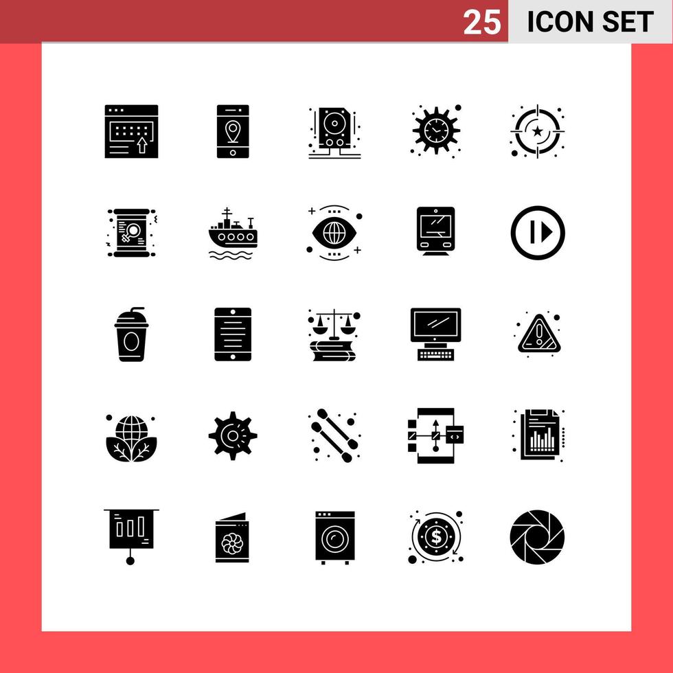 Editable Vector Line Pack of 25 Simple Solid Glyphs of service time signs settings storage Editable Vector Design Elements