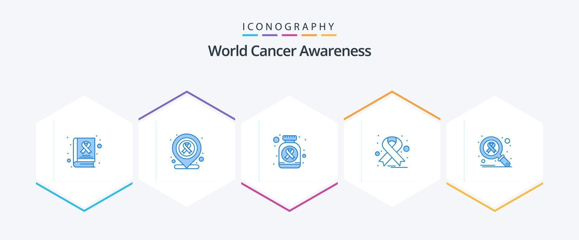 Conciencia mundial sobre el cáncer 25 paquete de iconos azules que incluye virus. infección. medicamento. infectar. oncología vector