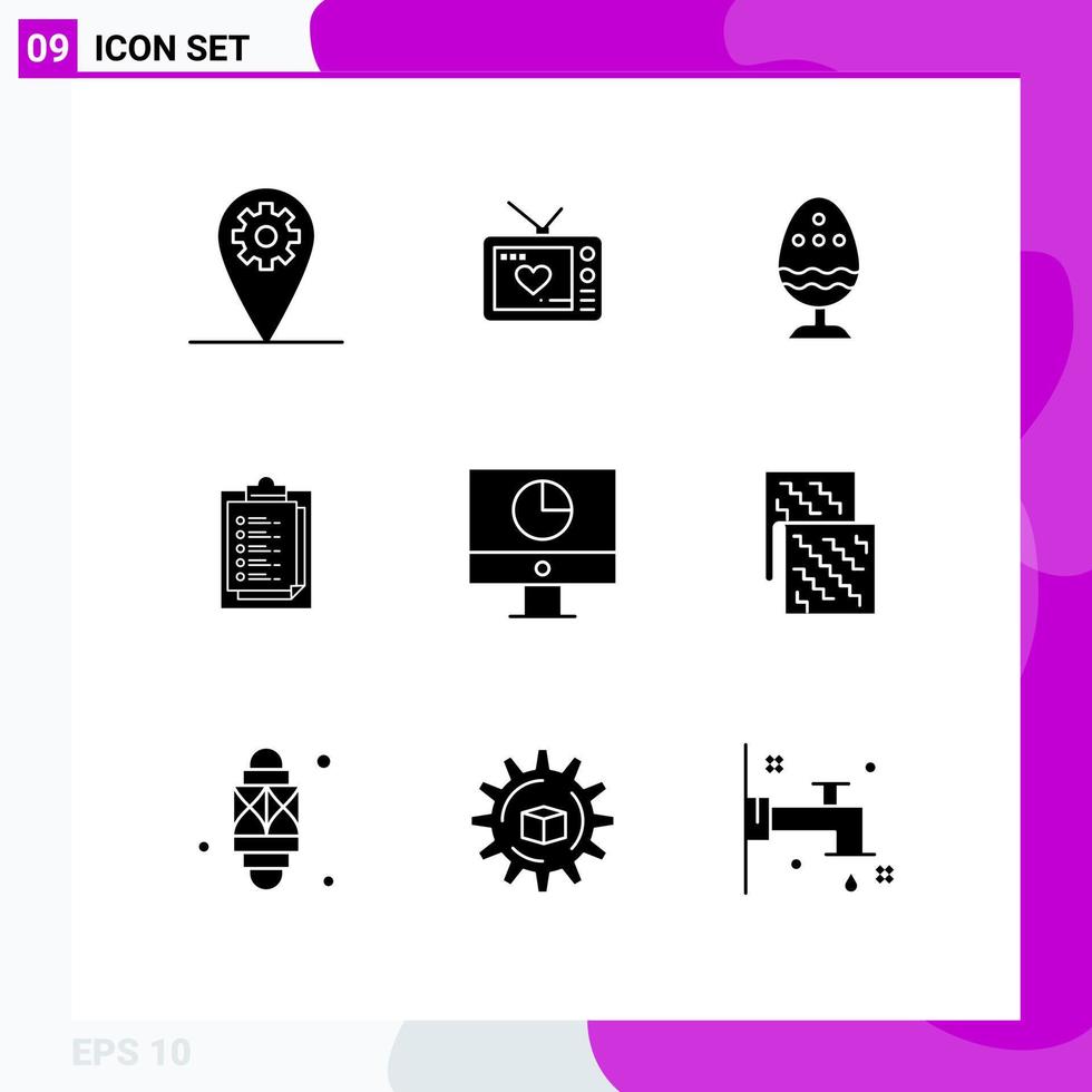 Pictogram Set of 9 Simple Solid Glyphs of finance presentation boiled egg result notepad Editable Vector Design Elements