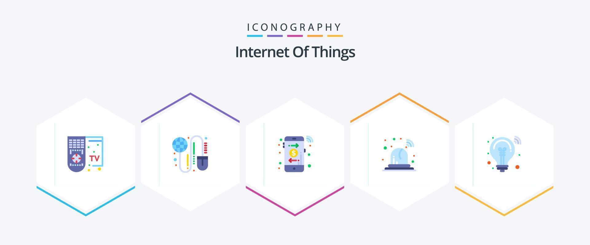 Internet Of Things 25 Flat icon pack including innovation. bulb. worldwide. light. alarm vector