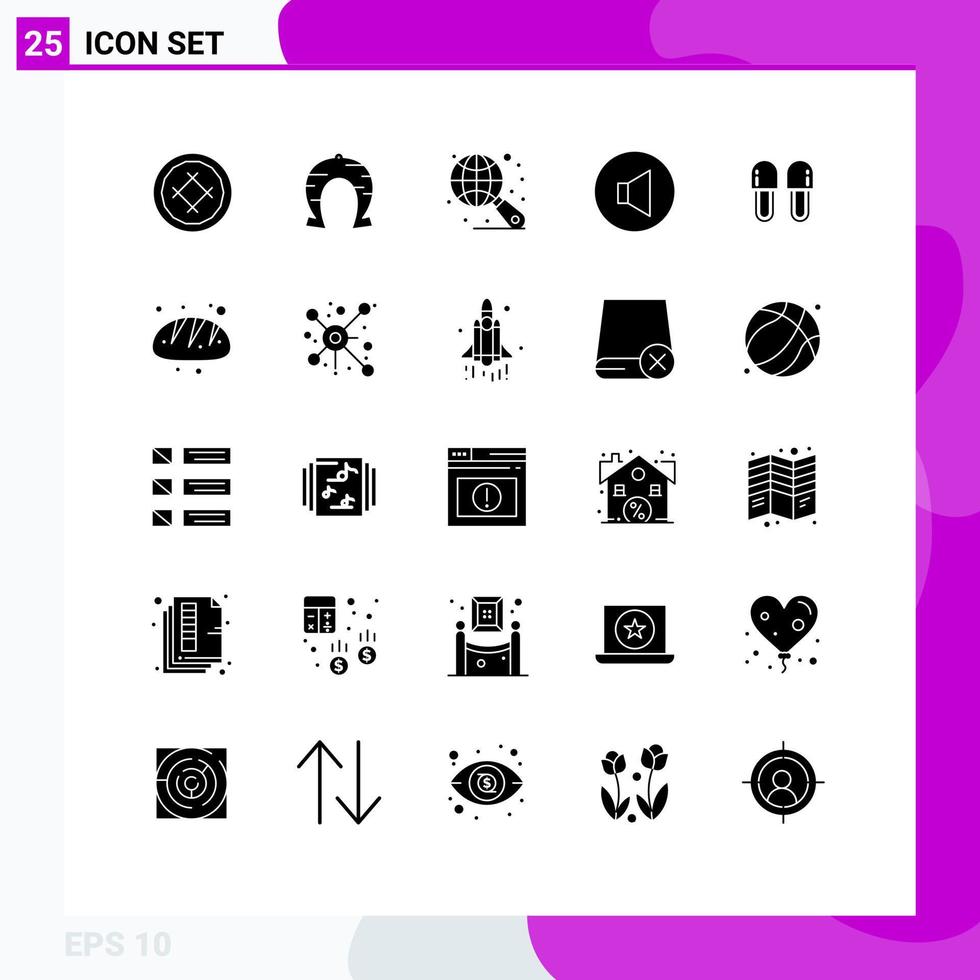Universal Icon Symbols Group of 25 Modern Solid Glyphs of cosmetics volume luck speaker search Editable Vector Design Elements
