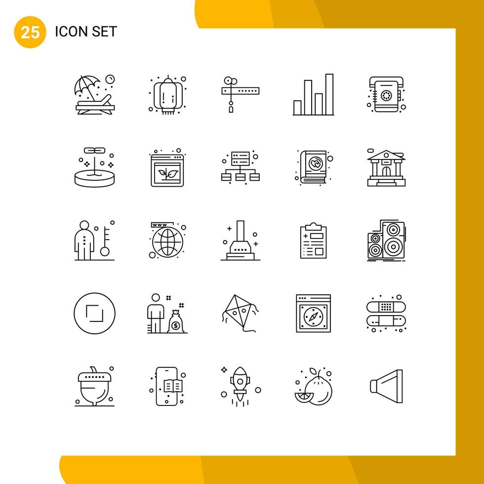 Mobile Interface Line Set of 25 Pictograms of book graph lantern chart flag Editable Vector Design Elements