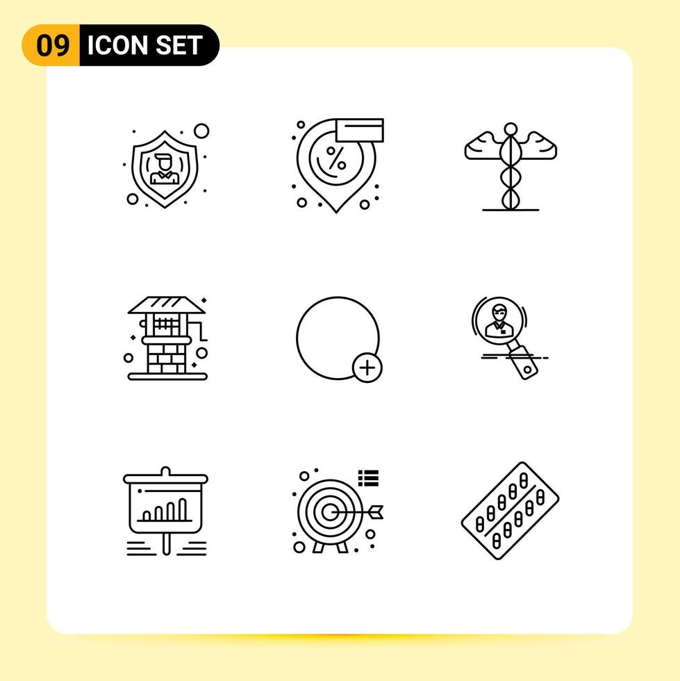 9 Thematic Vector Outlines and Editable Symbols of plus well medicine farming agriculture Editable Vector Design Elements