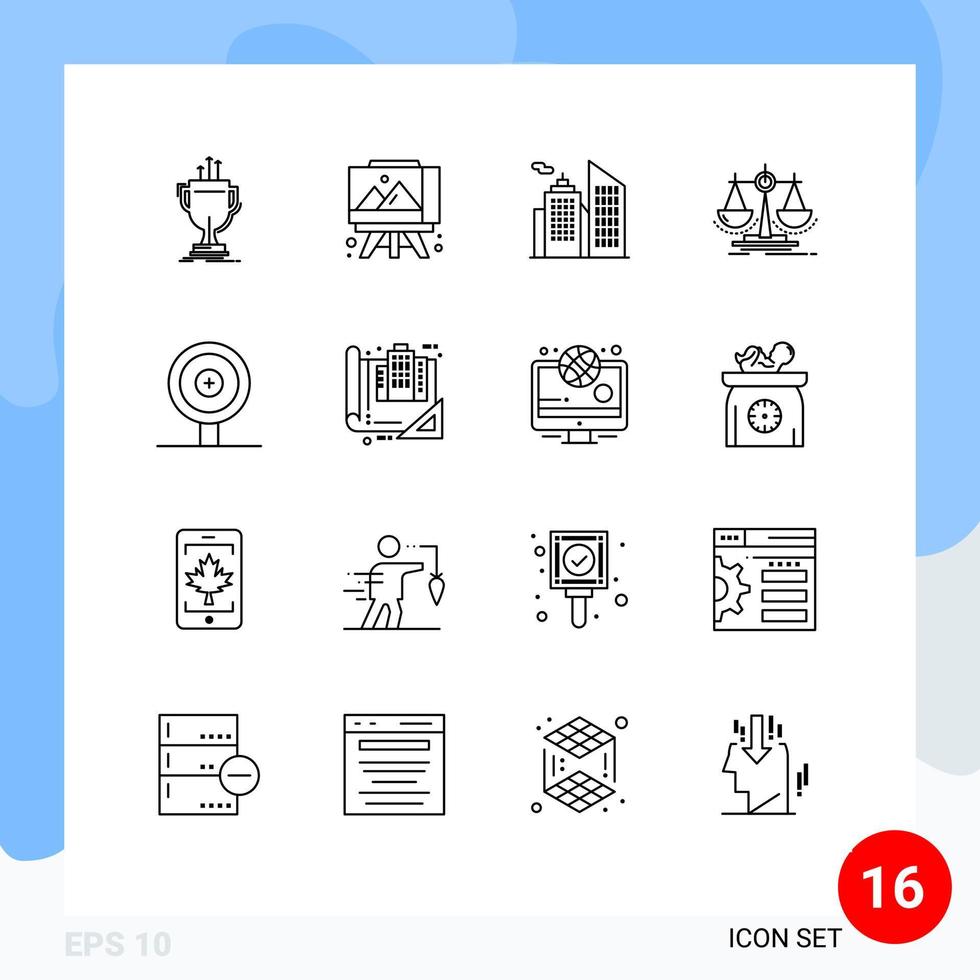 16 Creative Icons Modern Signs and Symbols of finance scale building law decision Editable Vector Design Elements