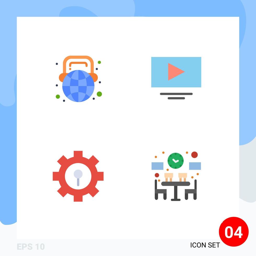Flat Icon Pack of 4 Universal Symbols of education lock world play setting Editable Vector Design Elements