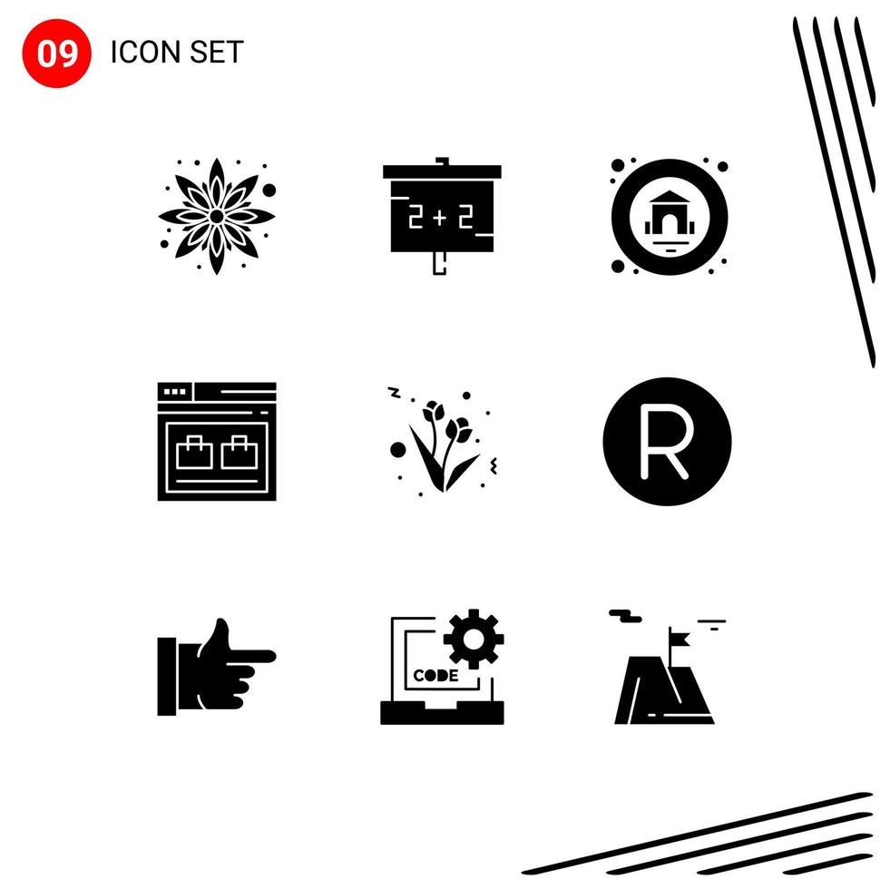 Editable Vector Line Pack of 9 Simple Solid Glyphs of rand present real estate flower website Editable Vector Design Elements