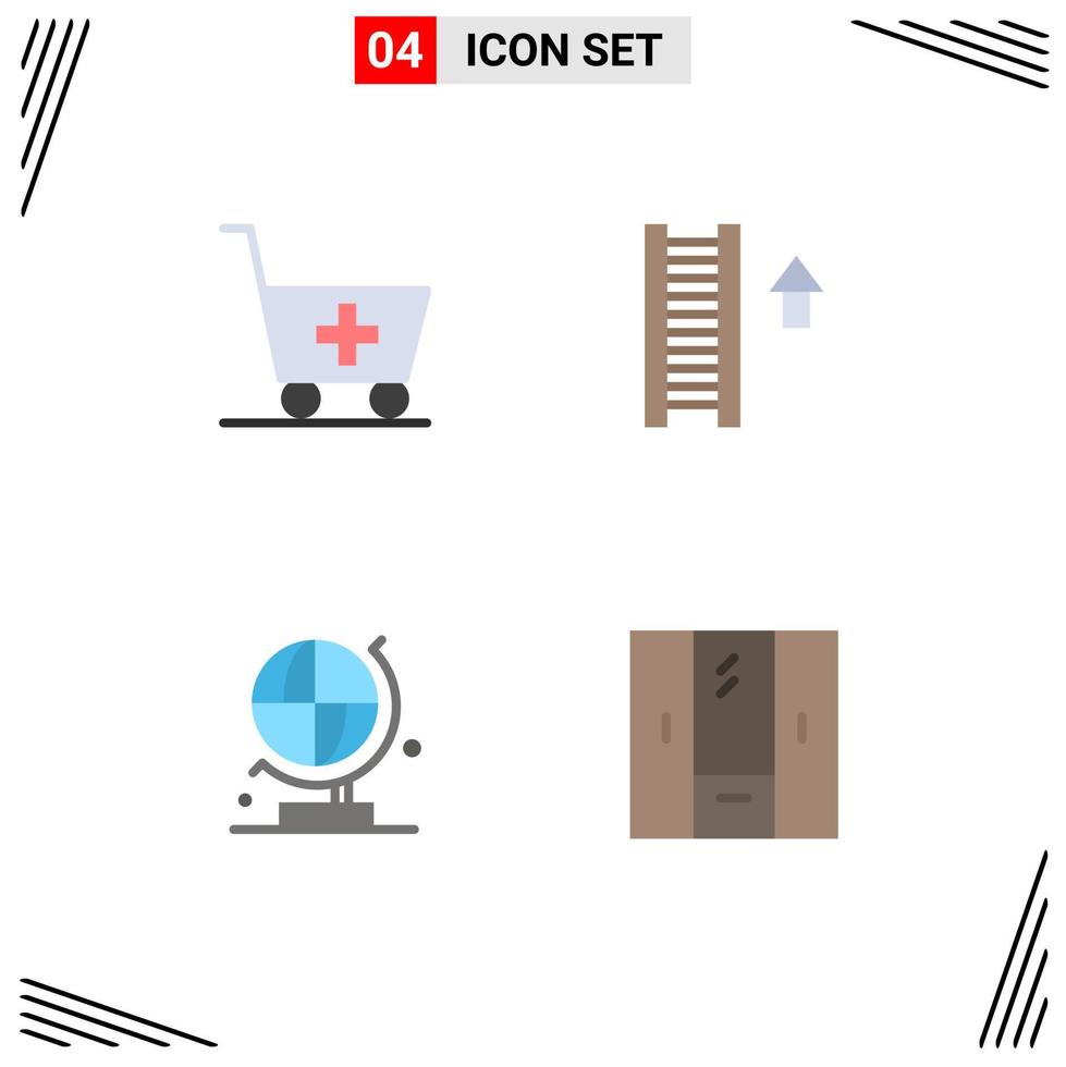 conjunto de 4 paquetes de iconos planos comerciales para trolley ciencia escalera flecha armario elementos de diseño vectorial editables vector