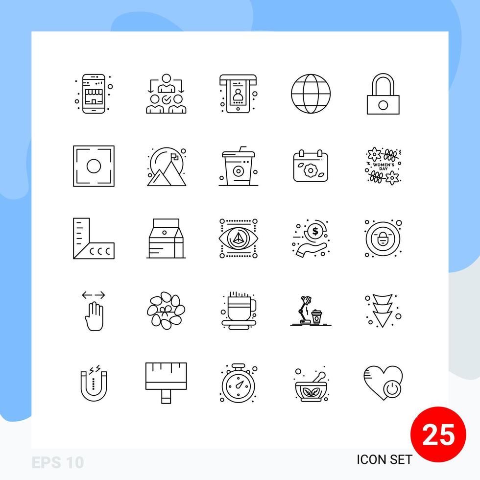 Modern Set of 25 Lines and symbols such as password globe best geography communication Editable Vector Design Elements