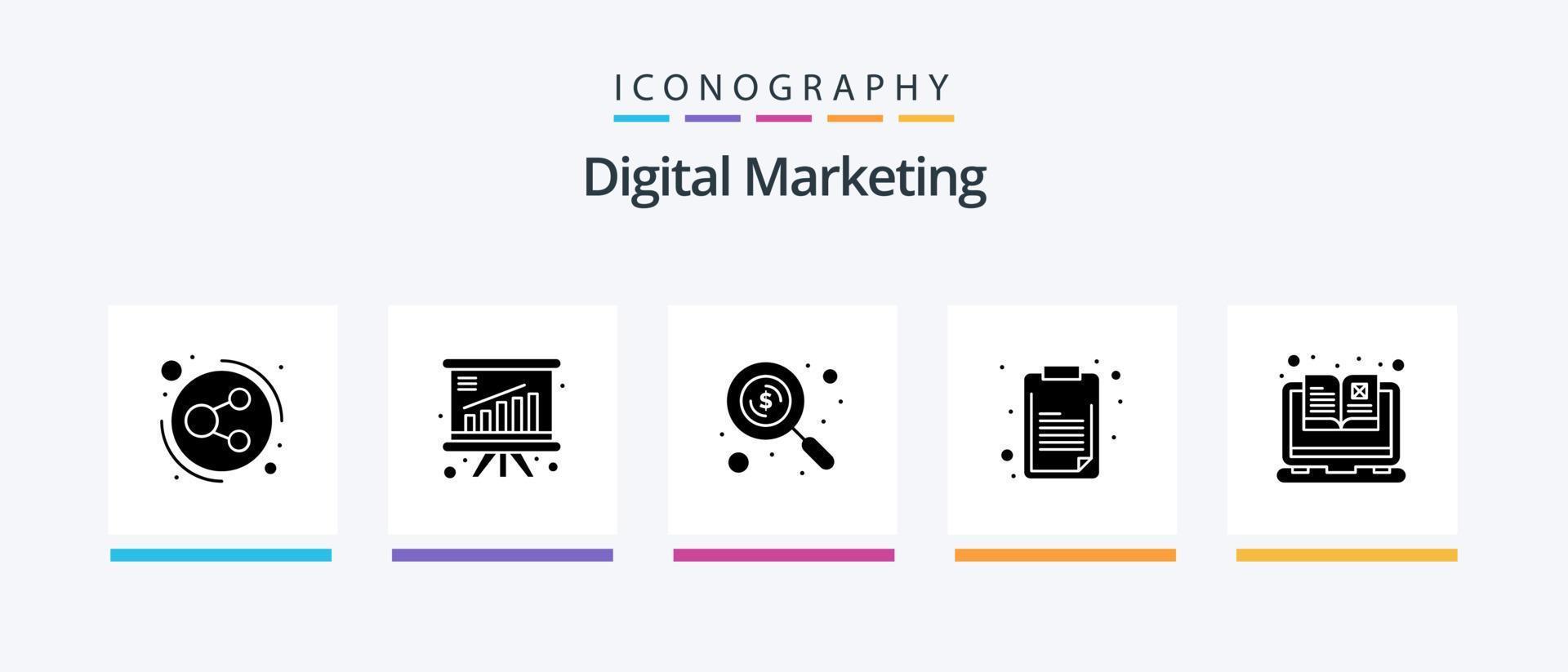 Digital Marketing Glyph 5 Icon Pack Including catalog. money. tasks. clipboard. Creative Icons Design vector