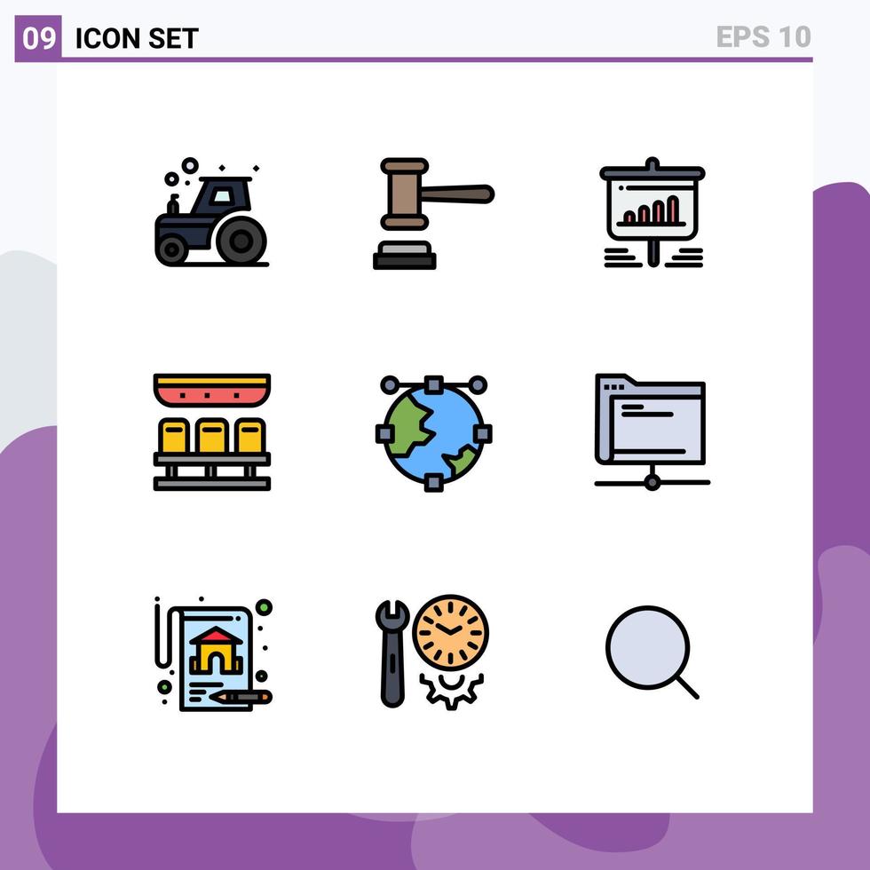Pictogram Set of 9 Simple Filledline Flat Colors of anchor transportation presentation train business Editable Vector Design Elements