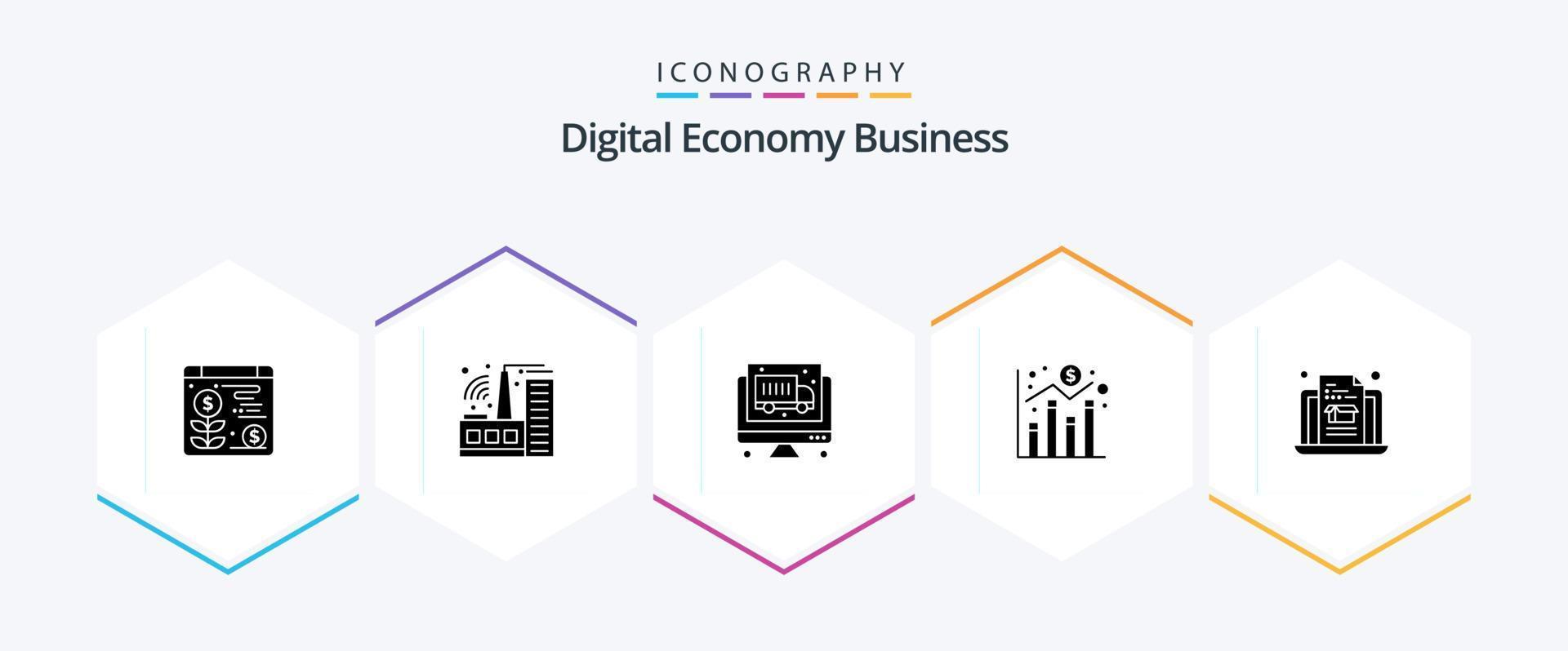 paquete de iconos de 25 glifos de negocios de economía digital que incluye . economía. economía. caja. economía vector