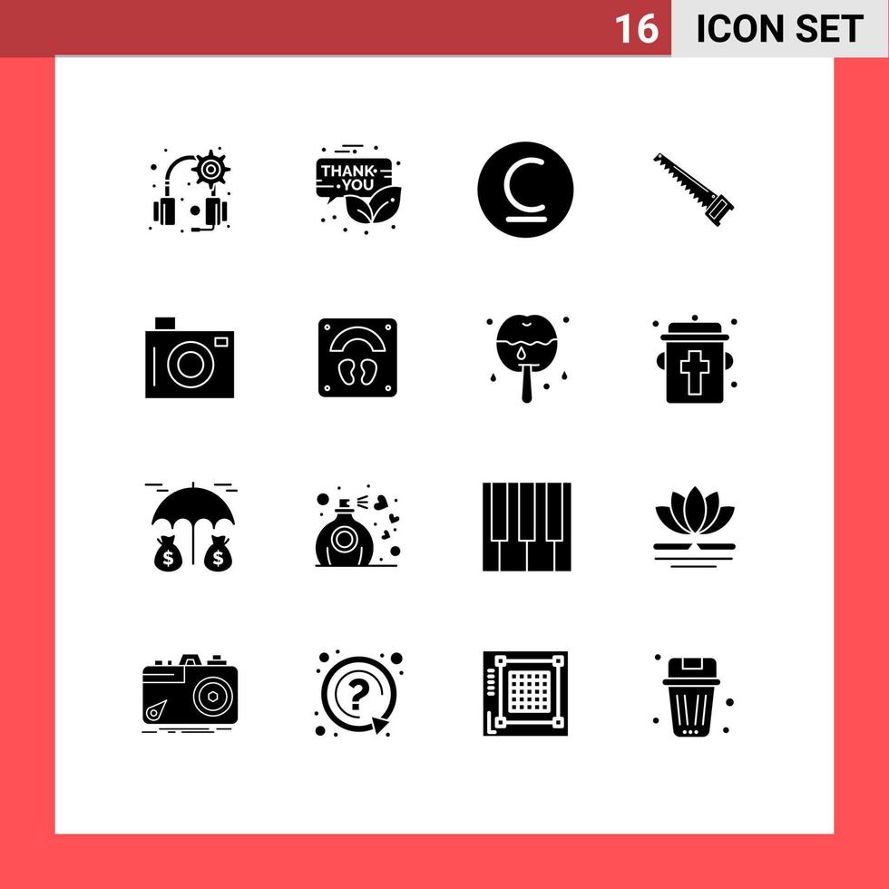 16 Solid Glyph concept for Websites Mobile and Apps camera construction bulgarian bade saw Editable Vector Design Elements