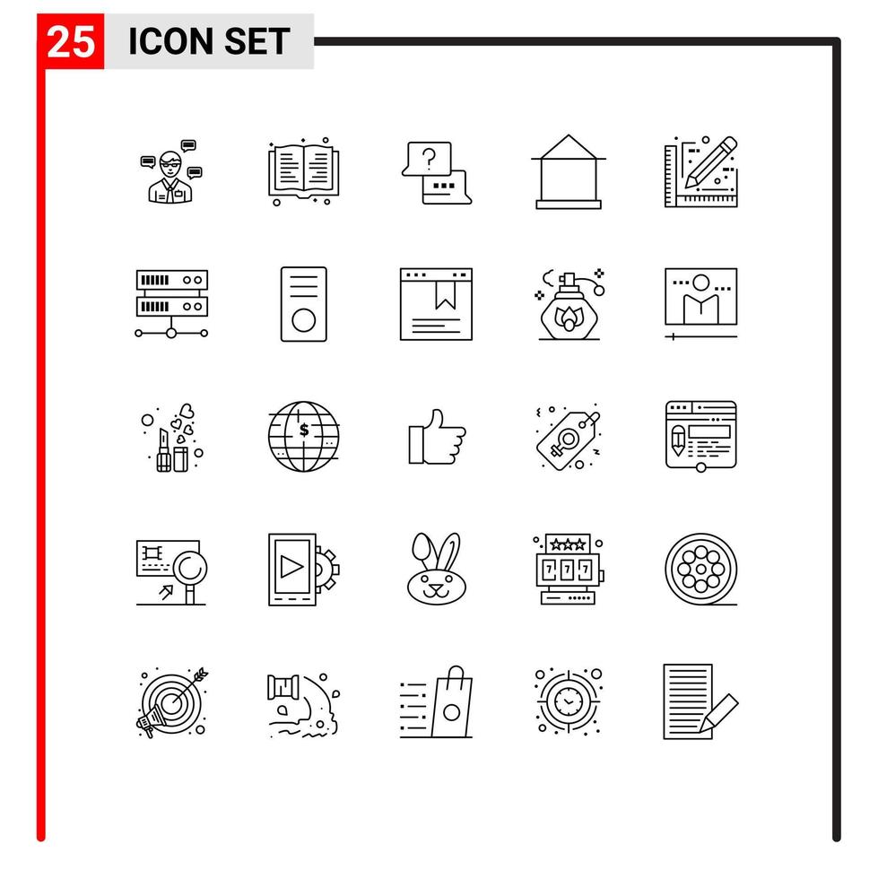 Group of 25 Modern Lines Set for architect hut job house building Editable Vector Design Elements