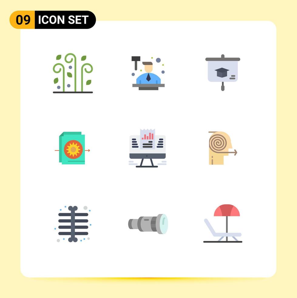 Set of 9 Modern UI Icons Symbols Signs for presentation settings chart gear document Editable Vector Design Elements