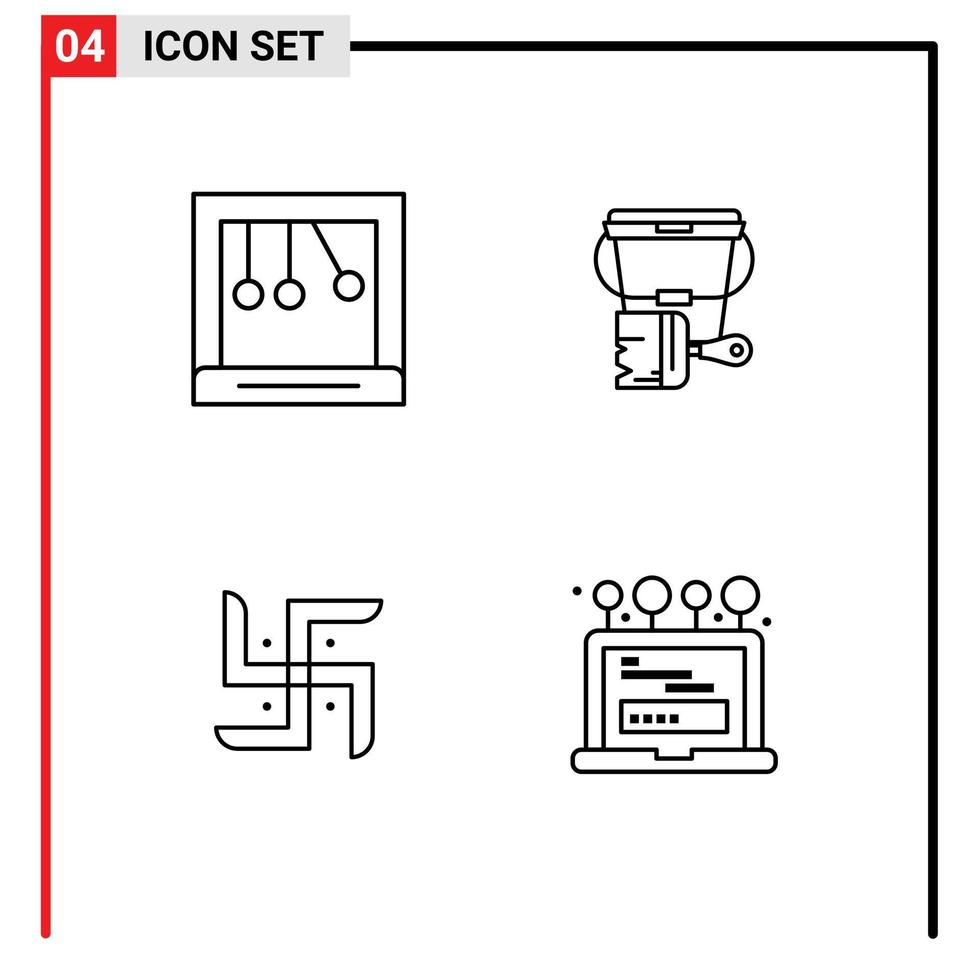 Stock Vector Icon Pack of 4 Line Signs and Symbols for calm pray paint brush install Editable Vector Design Elements