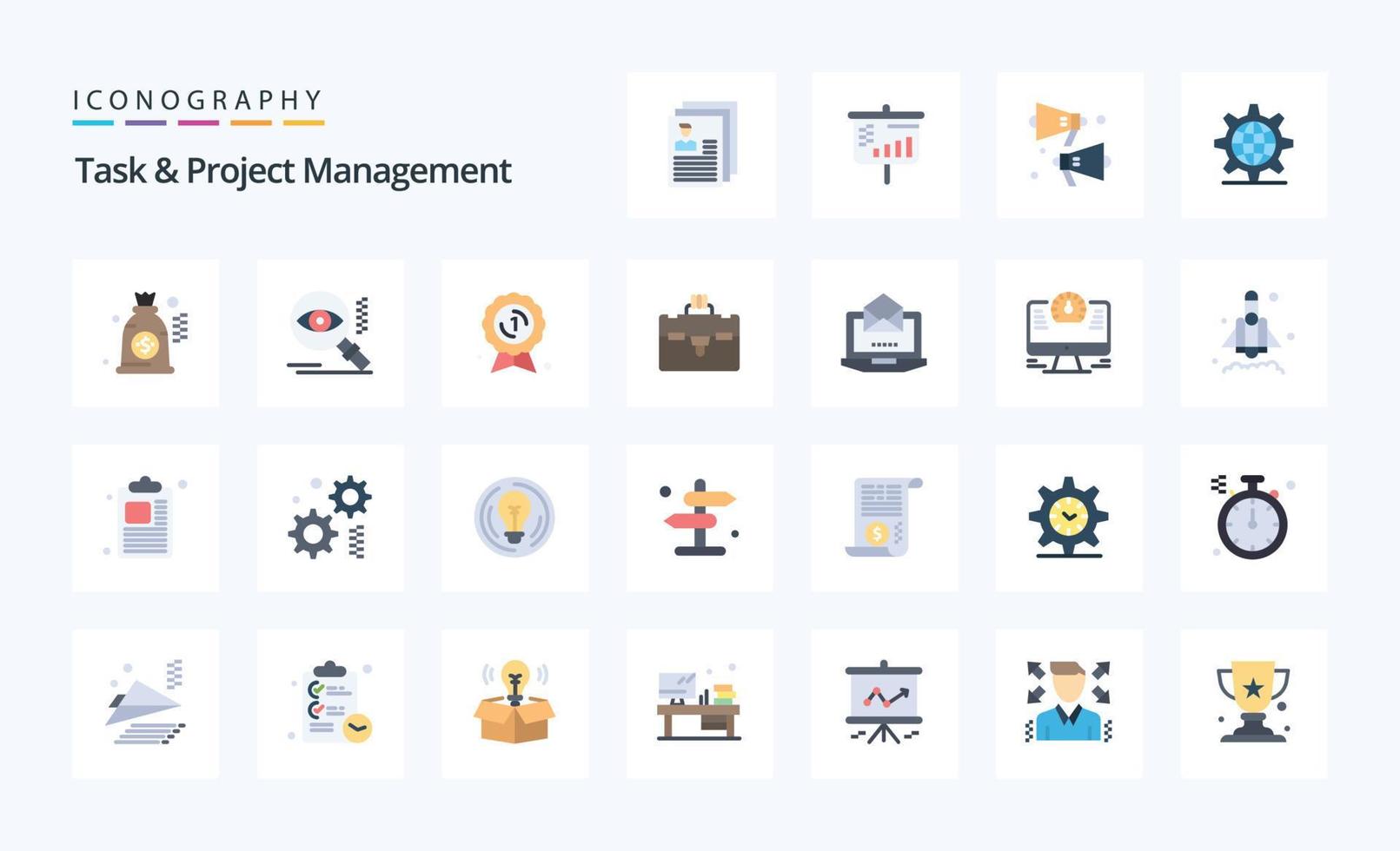 paquete de iconos de color plano de 25 tareas y gestión de proyectos vector