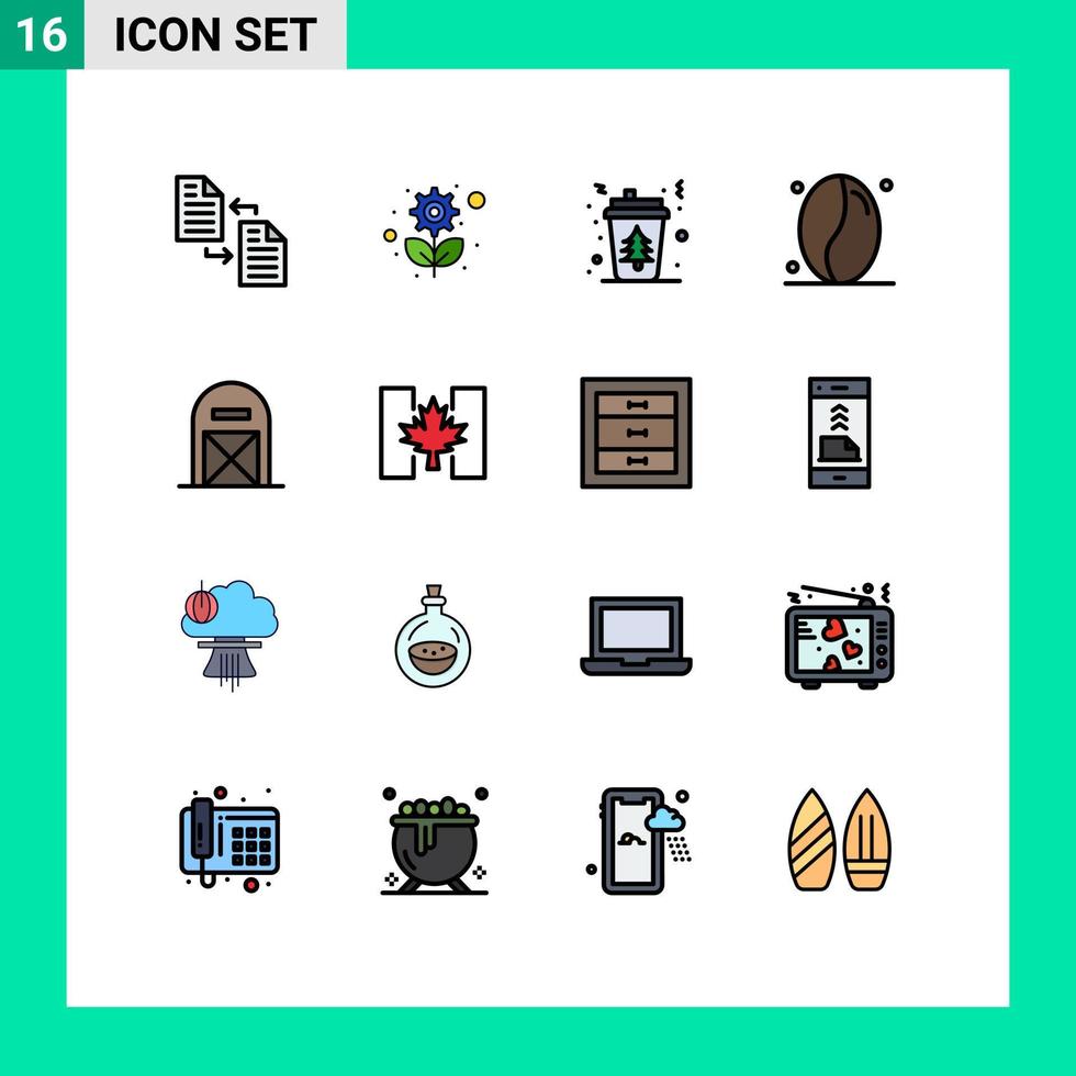 16 Thematic Vector Flat Color Filled Lines and Editable Symbols of agriculture drink gear coffee hot Editable Creative Vector Design Elements