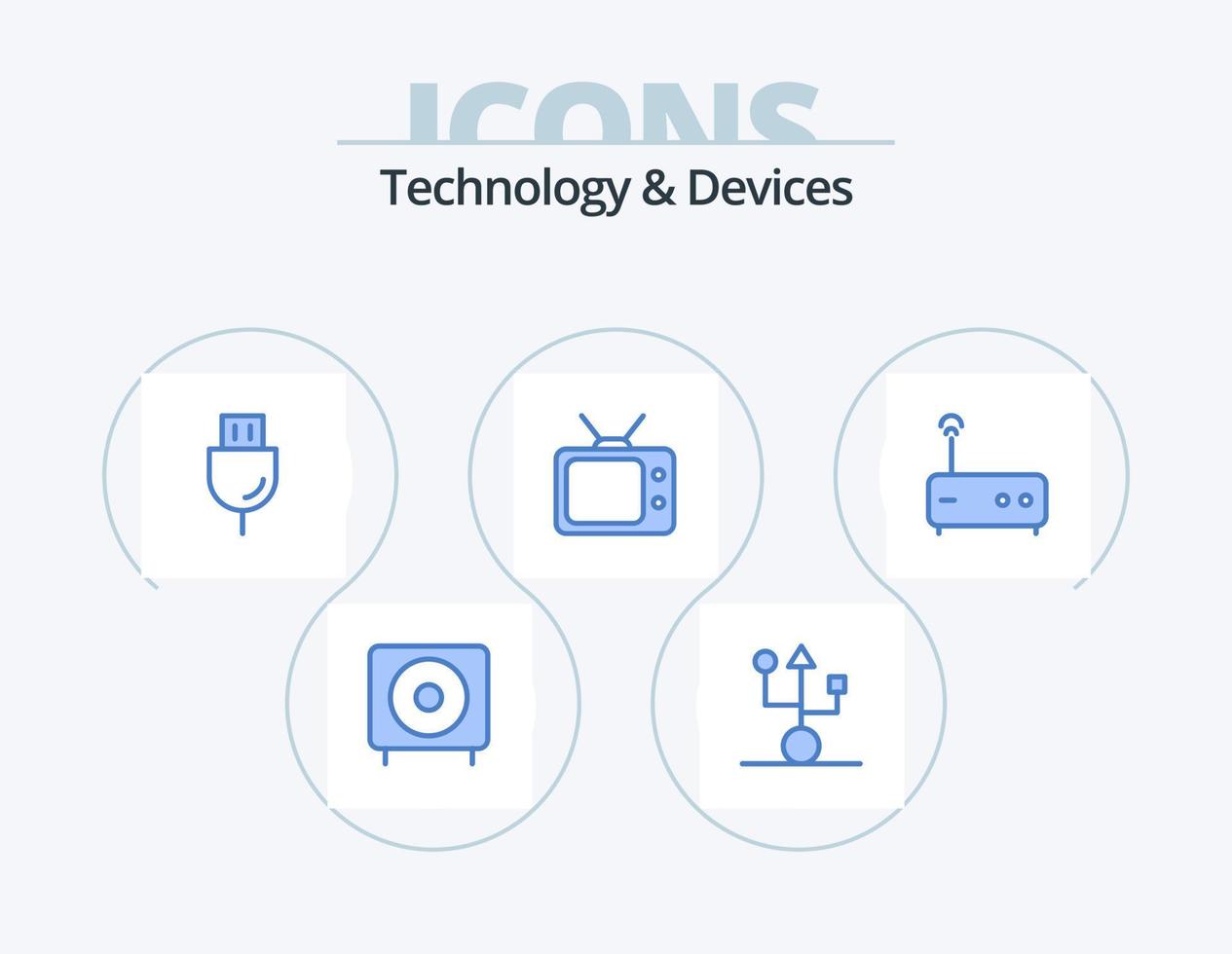 Devices Blue Icon Pack 5 Icon Design. watch. television. hardware. technology. plug vector