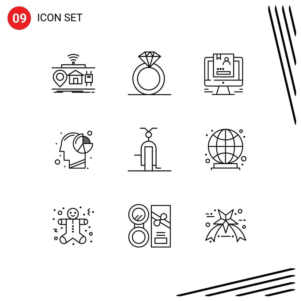 9 Universal Outline Signs Symbols of mind head resume graph cv Editable Vector Design Elements