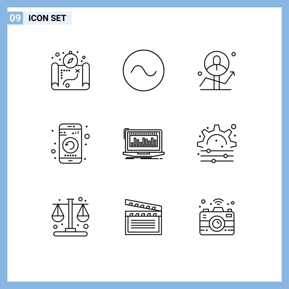 Mobile Interface Outline Set of 9 Pictograms of financial restart chart phone gadget Editable Vector Design Elements