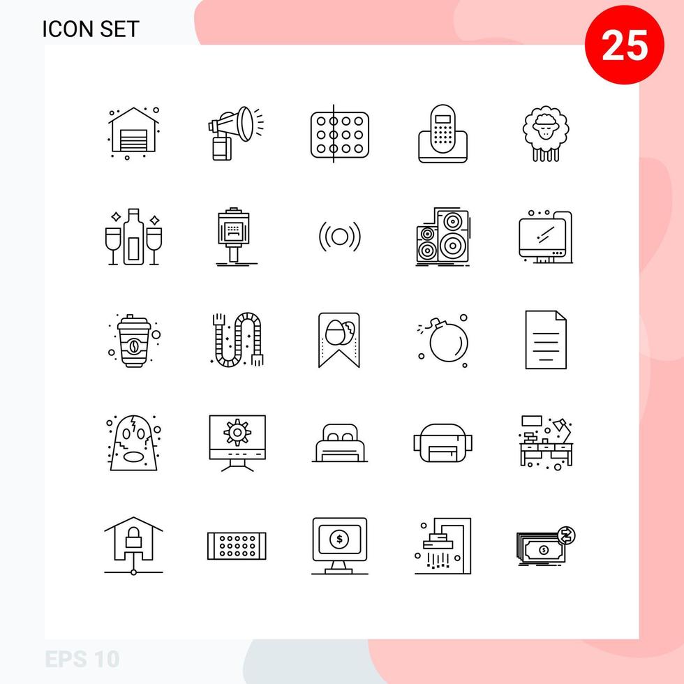Set of 25 Modern UI Icons Symbols Signs for phone contact biology communication sample Editable Vector Design Elements