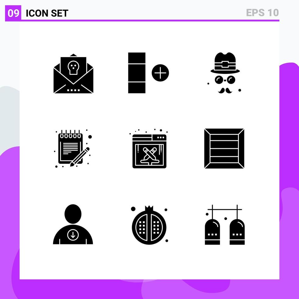 9 User Interface Solid Glyph Pack of modern Signs and Symbols of design schedule avatar paper list Editable Vector Design Elements