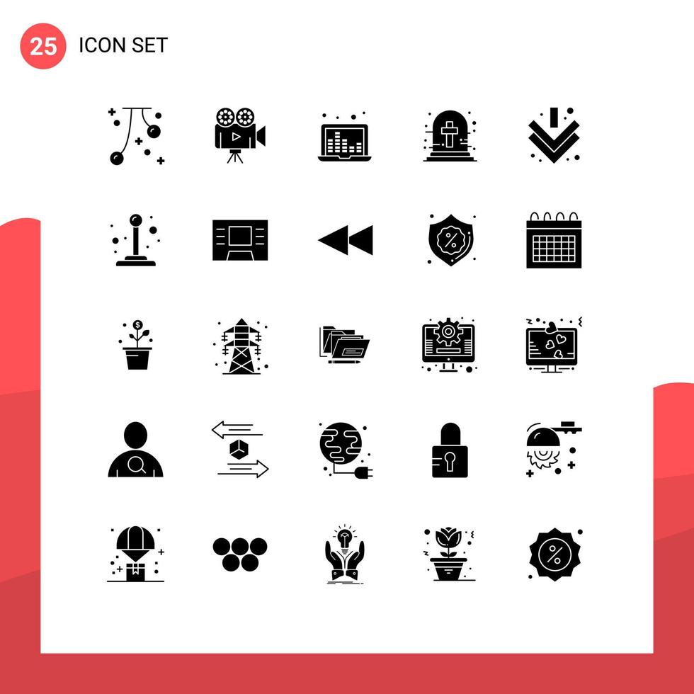 25 Thematic Vector Solid Glyphs and Editable Symbols of arrow halloween graveyard cross video halloween cross sound waves Editable Vector Design Elements