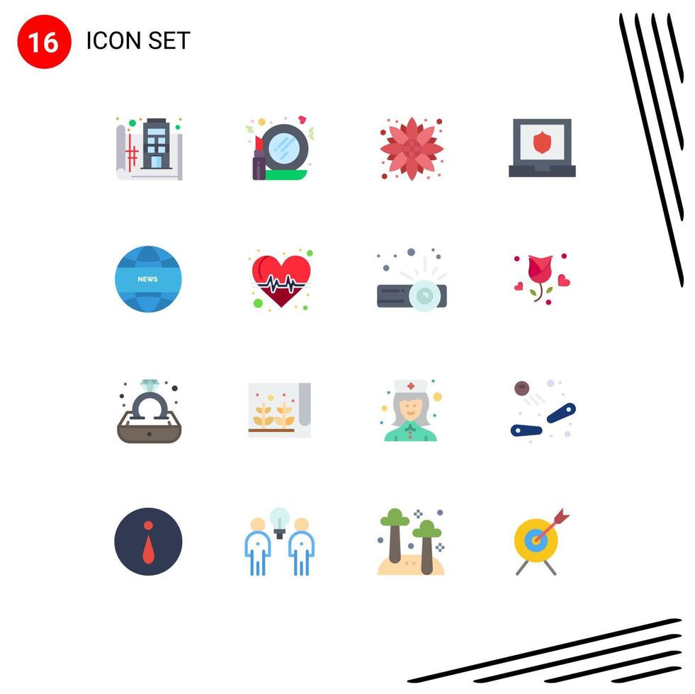 Flat Color Pack of 16 Universal Symbols of global news shield make up security thanksgiving Editable Pack of Creative Vector Design Elements