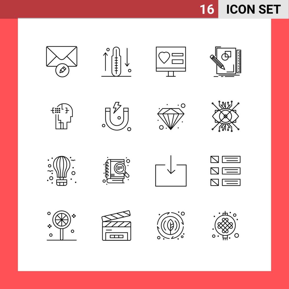 User Interface Pack of 16 Basic Outlines of geometry design app sketching wedding Editable Vector Design Elements