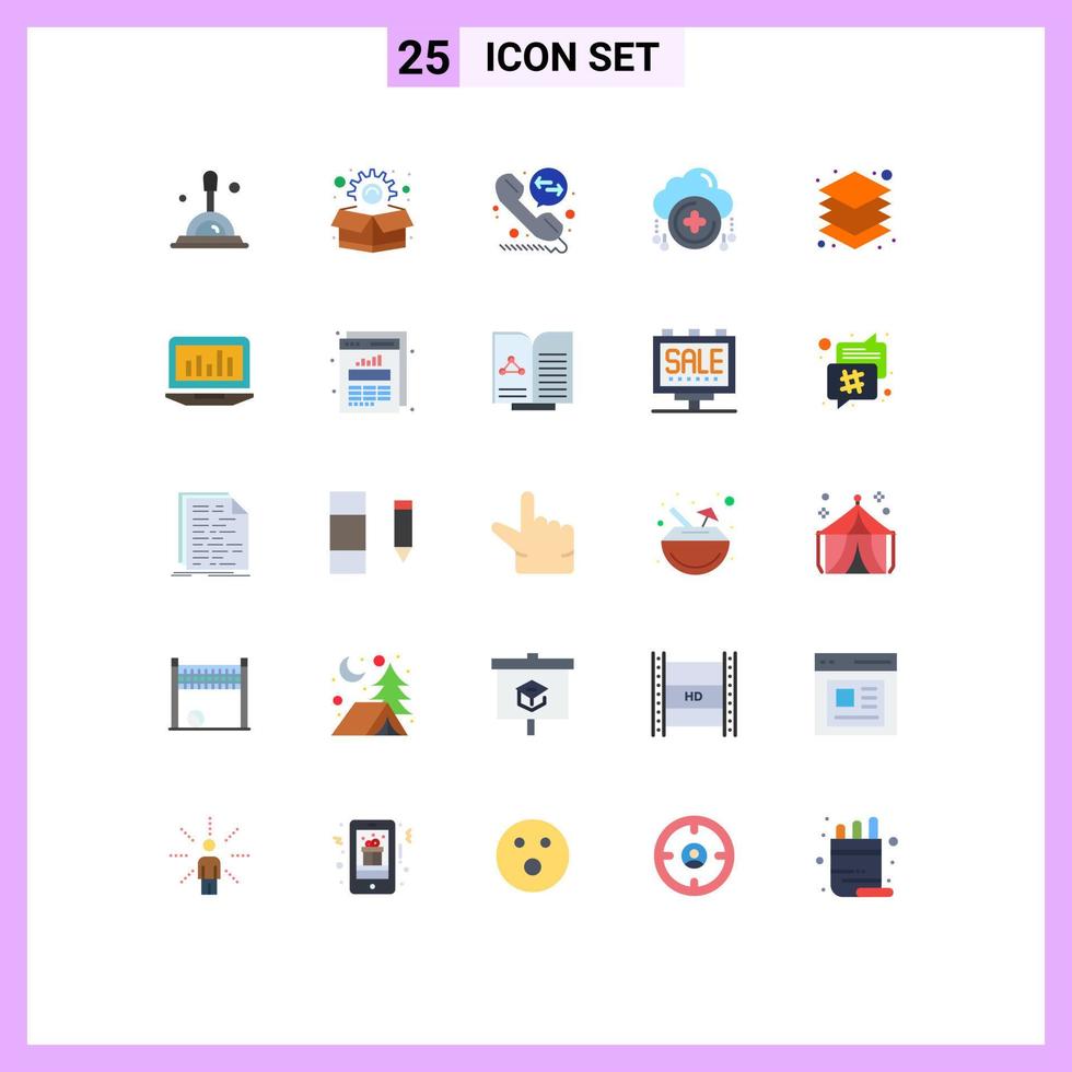 Group of 25 Modern Flat Colors Set for laptop server call layers plus Editable Vector Design Elements