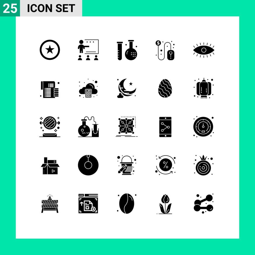 25 User Interface Solid Glyph Pack of modern Signs and Symbols of eye dollar sign disease dollar medicine Editable Vector Design Elements